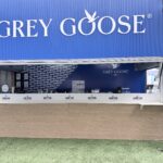 Custom hospitality venue branding featuring large-format 3D lettering and branded wall graphics installed on a Grey Goose beverage service bar.