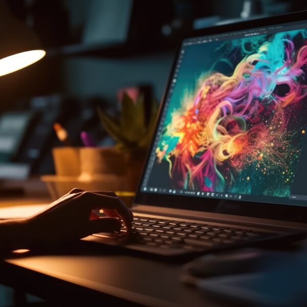 Graphic designer work on computer laptop and with graphic drawing pen. Generative AI